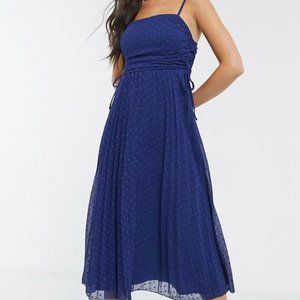 ASOS DESIGN pleated dobby midi dress with drawstri